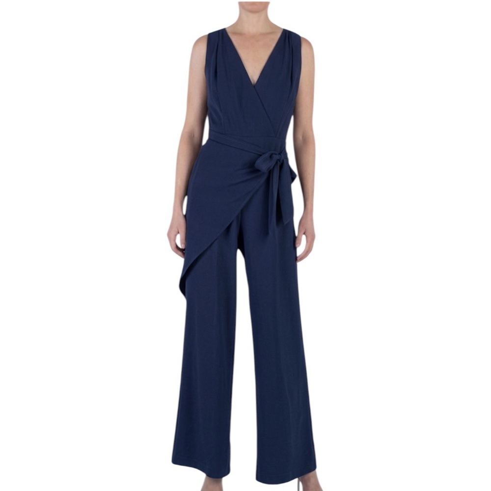 Julia Jordan Women's Sleeveless Surplus Sarong Wide Leg Jumpsuit Navy Size 12
